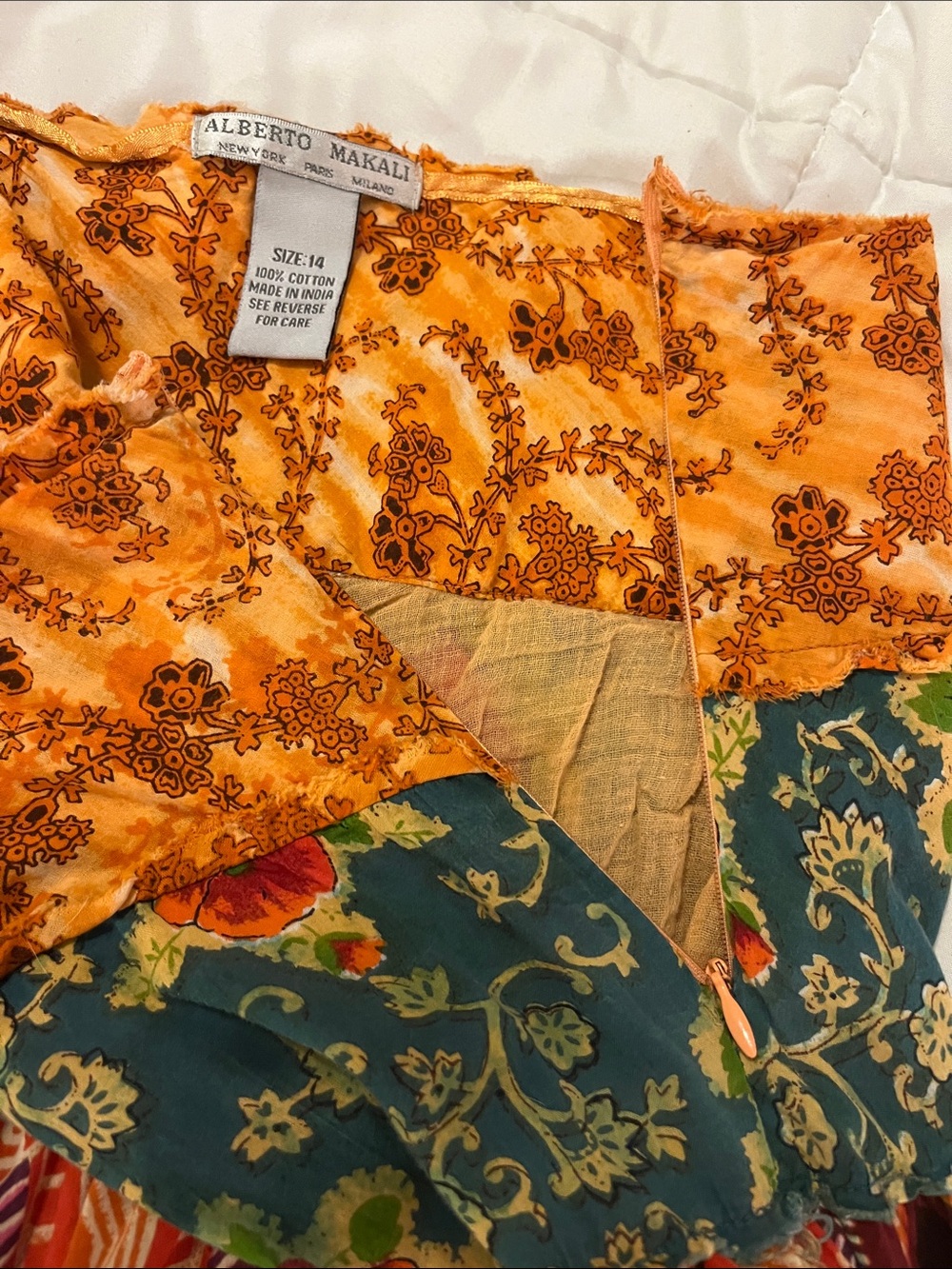 Alberto Makali Bohemian Tiered Floral Patchwork Skirt in Orange and Teal - Picture 4 of 4
